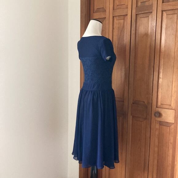 Mikarose Navy Blue Chiffon & Lace Midi Dress, Size XS - Picture 4 of 7